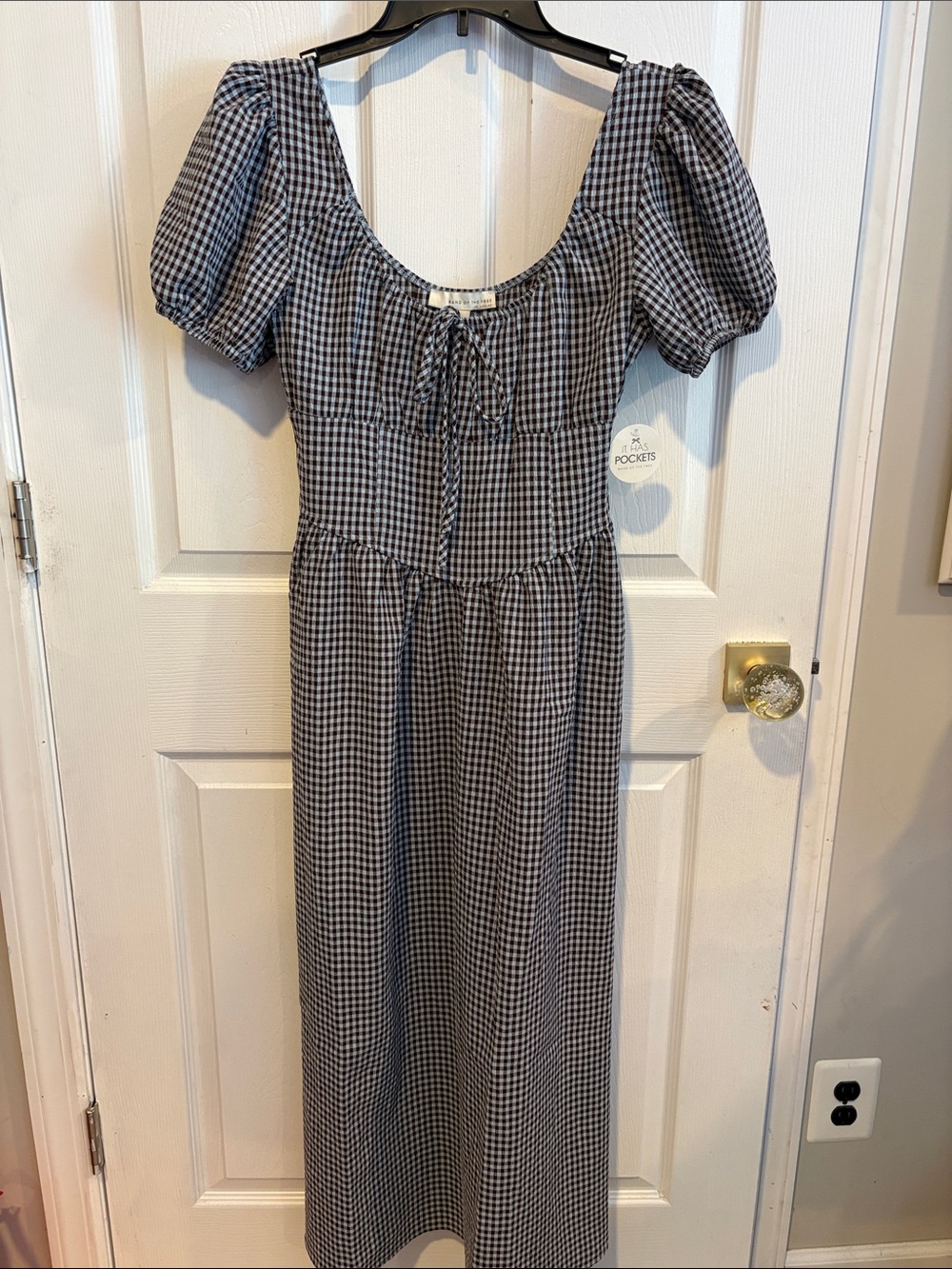 BNWT BAND OF THE FREE Gingham Maxi Dress with Puff Sleeves Women's Size Medium - Picture 2 of 9